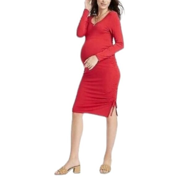 Long Sleeve Rushed Bodycon Maternity Dress | Isabel Maternity | X Large - Picture 1 of 10